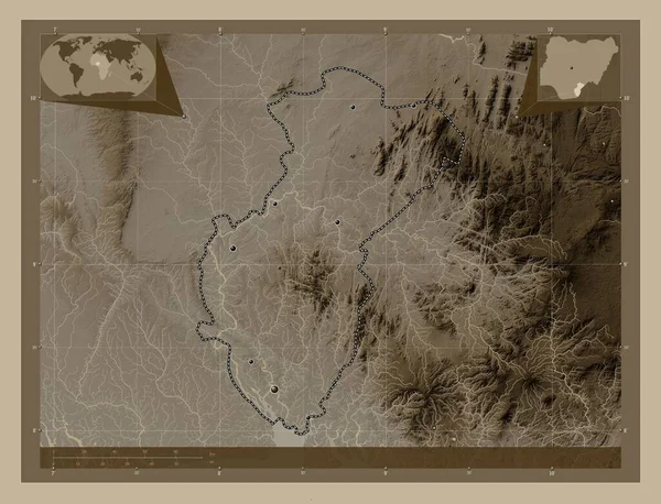 Ποταμός Κρος Πολιτεία Της Νιγηρίας Υψόμετρο Χάρτη Χρωματισμένο Τόνους Σέπια — Φωτογραφία Αρχείου