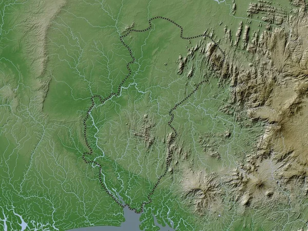 Cross River Stan Nigeria Mapa Wzniesień Kolorowa Stylu Wiki Jeziorami — Zdjęcie stockowe