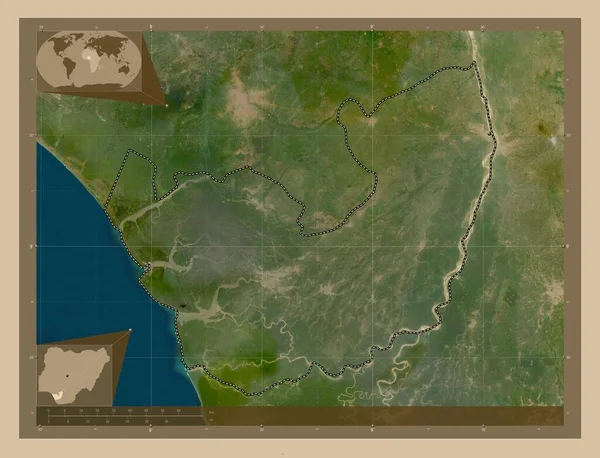 Дельта Штат Нігерія Супутникова Карта Низькою Роздільною Здатністю Кутові Допоміжні — стокове фото