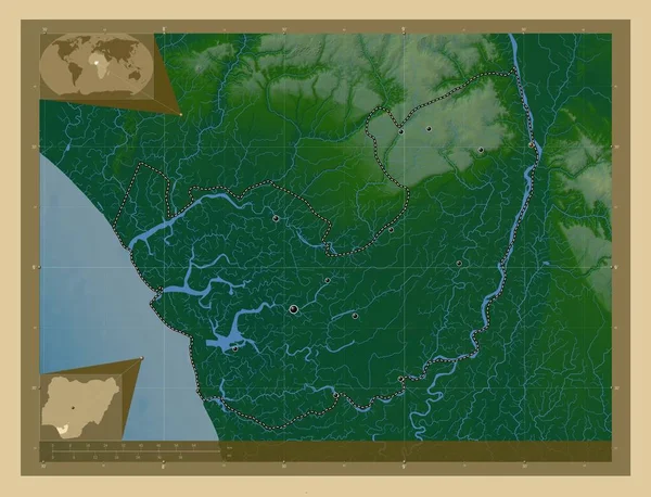 Δέλτα Πολιτεία Της Νιγηρίας Χρωματιστός Υψομετρικός Χάρτης Λίμνες Και Ποτάμια — Φωτογραφία Αρχείου