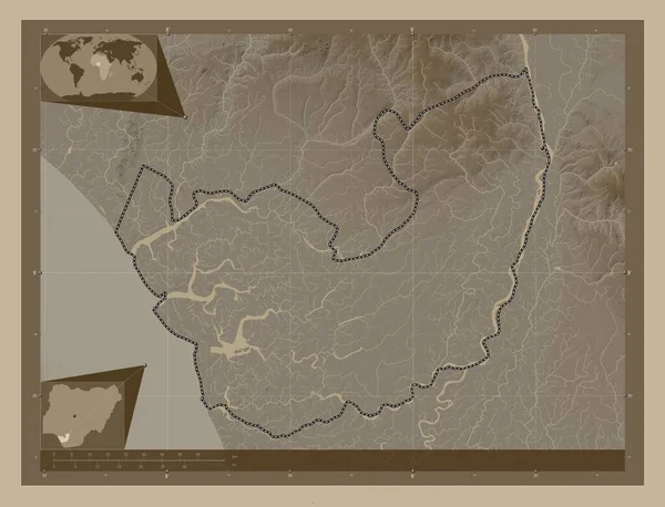 Дельта Штат Нігерія Висота Карти Забарвлена Сепії Тонів Озерами Річками — стокове фото