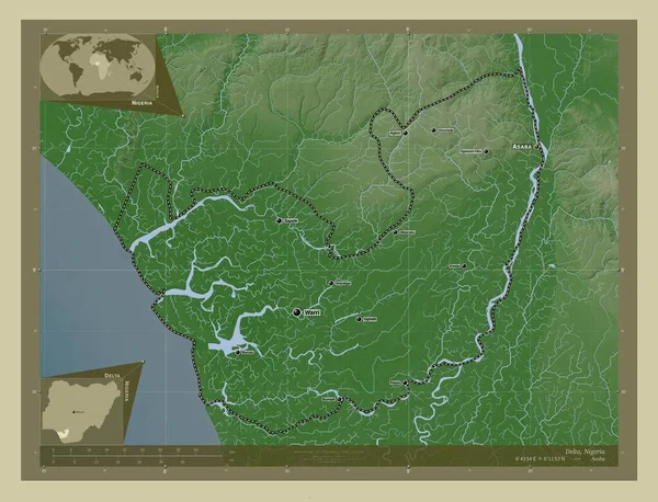 Delta Stan Nigeria Mapa Wzniesień Kolorowa Stylu Wiki Jeziorami Rzekami — Zdjęcie stockowe