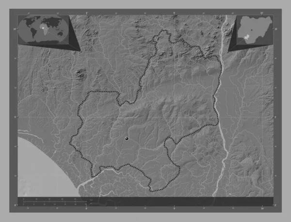 Едо Штат Нігерія Білевелівська Карта Висот Озерами Річками Кутові Допоміжні — стокове фото