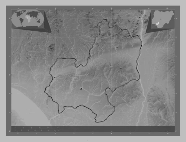 Эдо Штат Нигерия Карта Высот Оттенках Серого Озерами Реками Места — стоковое фото