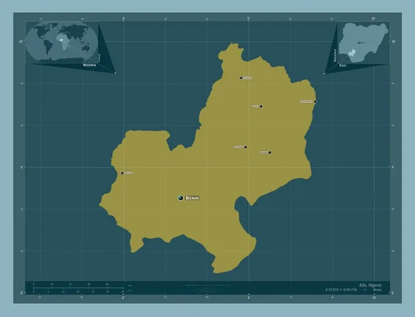 ナイジェリアの状態 しっかりした色の形 地域の主要都市の位置と名前 コーナー補助位置図 — ストック写真