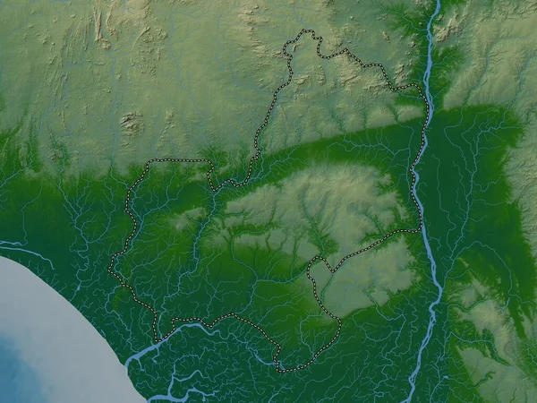 尼日利亚州 带有湖泊和河流的彩色高程图 — 图库照片