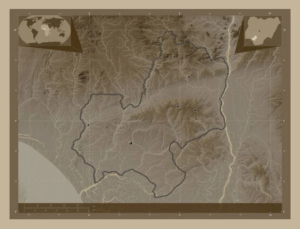 Едо Штат Нігерія Висота Карти Забарвлена Сепії Тонів Озерами Річками — стокове фото