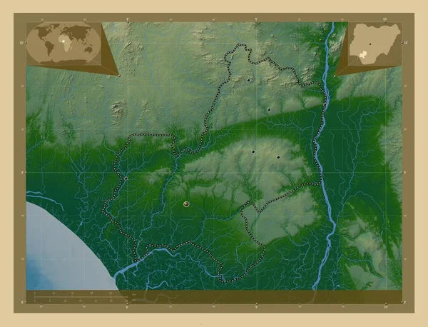 Эдо Штат Нигерия Цветная Карта Высоты Озерами Реками Места Расположения — стоковое фото