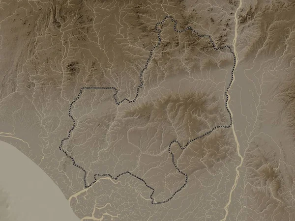 Эдо Штат Нигерия Карта Высот Окрашенная Сепиевые Тона Озерами Реками — стоковое фото