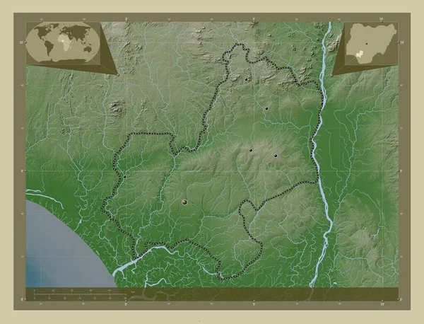 Edo Nigéria Állam Magassági Térkép Színes Wiki Stílusban Tavak Folyók — Stock Fotó