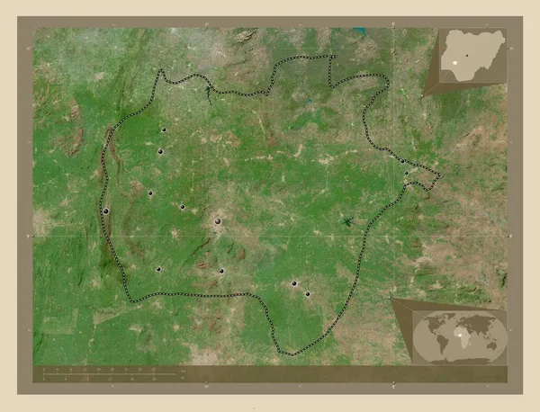 エキティ ナイジェリアの州 高解像度衛星地図 地域の主要都市の場所 コーナー補助位置図 — ストック写真