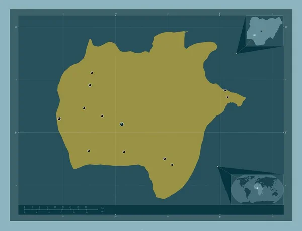エキティ ナイジェリアの州 しっかりした色の形 地域の主要都市の場所 コーナー補助位置図 — ストック写真