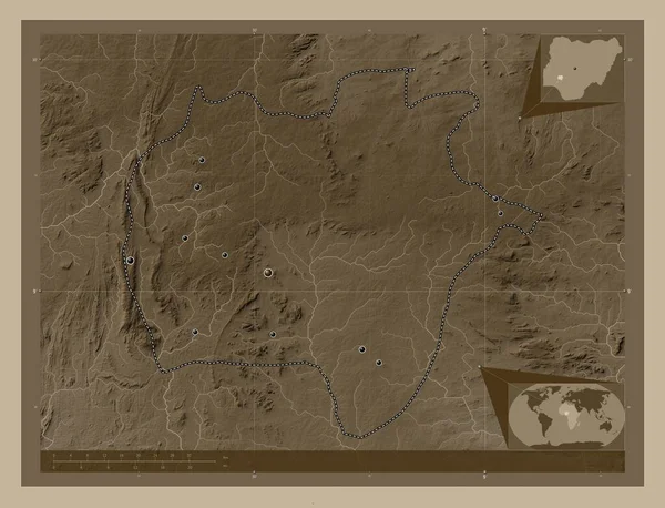Екіті Штат Нігерія Висота Карти Забарвлена Сепії Тонів Озерами Річками — стокове фото