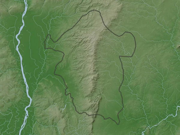 ナイジェリアのエングー州 湖や川とWikiスタイルで着色された標高マップ — ストック写真