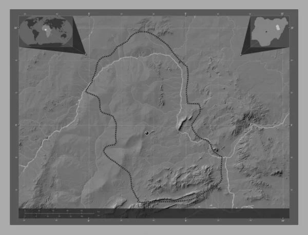 Гомбе Штат Нігерія Білевелівська Карта Висот Озерами Річками Кутові Допоміжні — стокове фото
