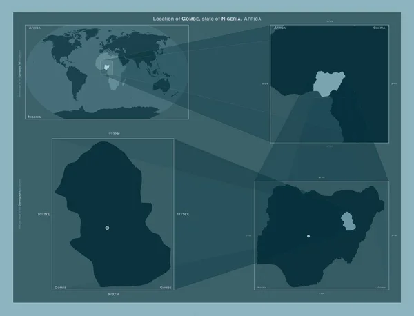 Gombe Nijerya Eyaleti Büyük Ölçekli Haritalarda Bölgenin Yerini Gösteren Diyagram — Stok fotoğraf