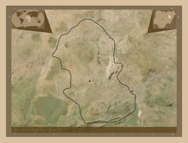 ナイジェリアのゴンベ州 低解像度衛星地図 コーナー補助位置図 — ストック写真