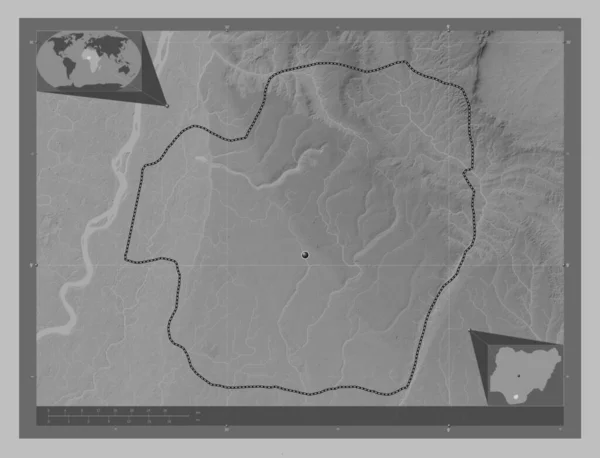 Imo State Nigeria Grayscale Elevation Map Lakes Rivers Corner Auxiliary — Stock Photo, Image