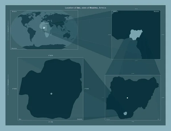 Imo Nigéria Állam Régió Elhelyezkedését Ábrázoló Ábra Nagyobb Léptékű Térképeken — Stock Fotó
