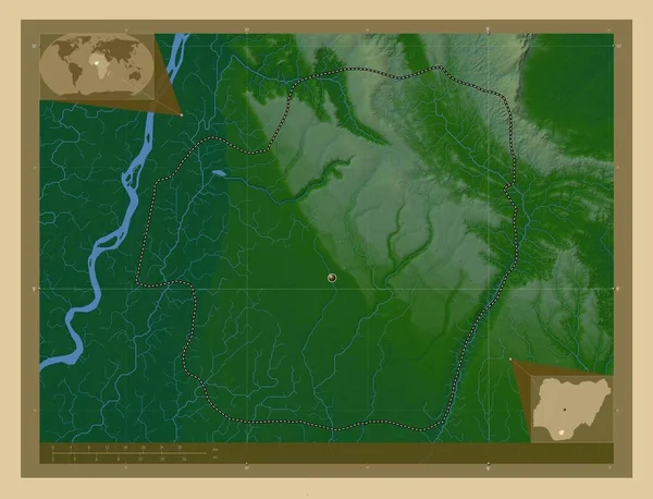 Imo Stan Nigeria Kolorowa Mapa Wzniesień Jeziorami Rzekami Pomocnicze Mapy — Zdjęcie stockowe