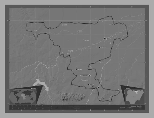 Jigawa Estado Nigeria Mapa Elevación Bilevel Con Lagos Ríos Ubicaciones —  Fotos de Stock