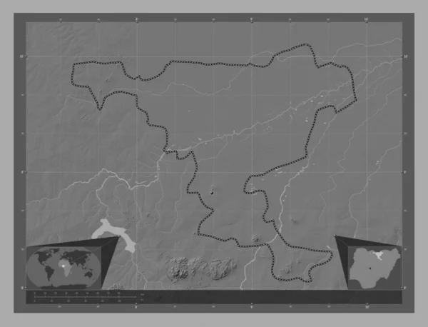 Джиґава Штат Нігерія Білевелівська Карта Висот Озерами Річками Кутові Допоміжні — стокове фото