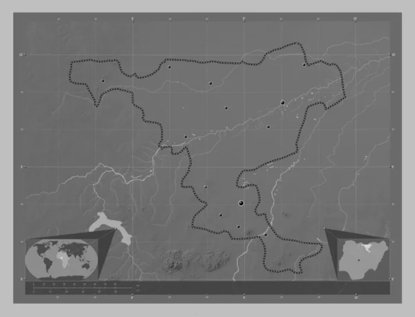 Jigawa State Nigeria Grayscale Elevation Map Lakes Rivers Locations Major — Stock Photo, Image