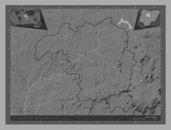 Кадуна Штат Нигерия Карта Рельефа Билевела Озерами Реками Места Названия — стоковое фото