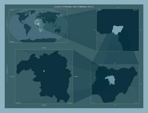 Kaduna Delstaten Nigeria Diagram Som Visar Regionens Läge Storskaliga Kartor — Stockfoto