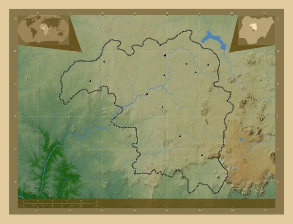 Kaduna Stát Nigérie Barevná Mapa Jezery Řekami Umístění Velkých Měst — Stock fotografie