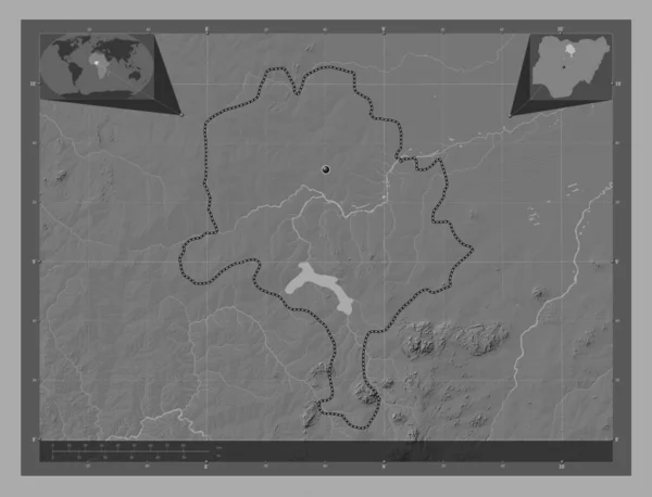 Kano État Nigeria Carte Altitude Bilevel Avec Lacs Rivières Corner — Photo