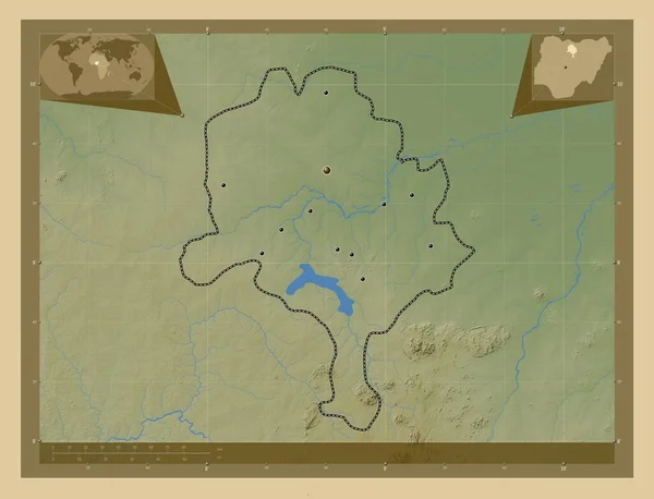 Кано Штат Нигерия Цветная Карта Высоты Озерами Реками Места Расположения — стоковое фото