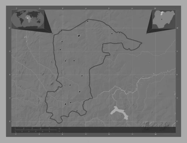 Katsina Estado Nigeria Mapa Elevación Bilevel Con Lagos Ríos Ubicaciones — Foto de Stock