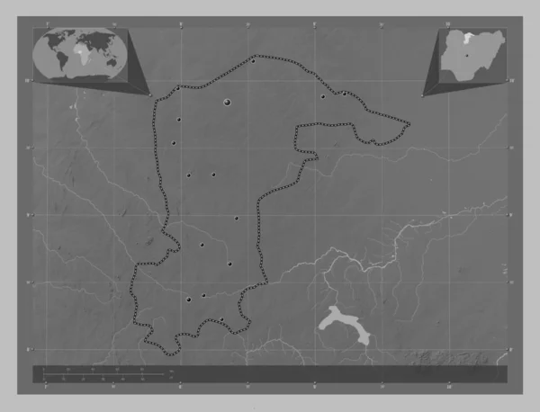 Кацина Штат Нигерия Карта Высот Оттенках Серого Озерами Реками Места — стоковое фото