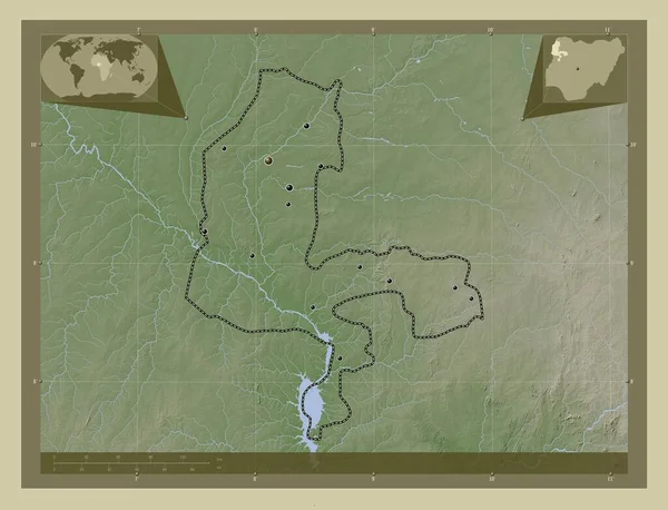 Kebbi Stát Nigérie Zdvihová Mapa Zbarvená Stylu Wiki Jezery Řekami — Stock fotografie