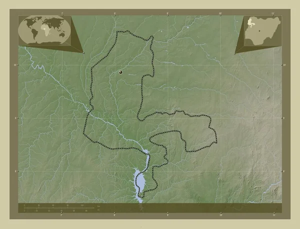Kebbi Nijerya Eyaleti Yükseklik Haritası Göller Nehirlerle Wiki Tarzında Renklendirilmiş — Stok fotoğraf