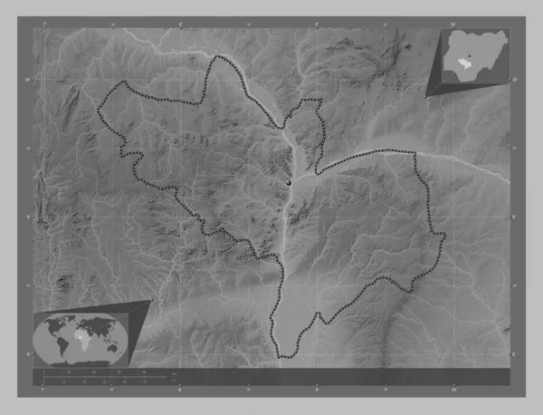 Коги Штат Нигерия Карта Высот Оттенках Серого Озерами Реками Вспомогательные — стоковое фото