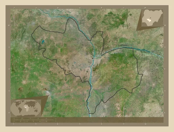 Kogi Πολιτεία Της Νιγηρίας Υψηλής Ανάλυσης Δορυφορικός Χάρτης Γωνιακοί Χάρτες — Φωτογραφία Αρχείου