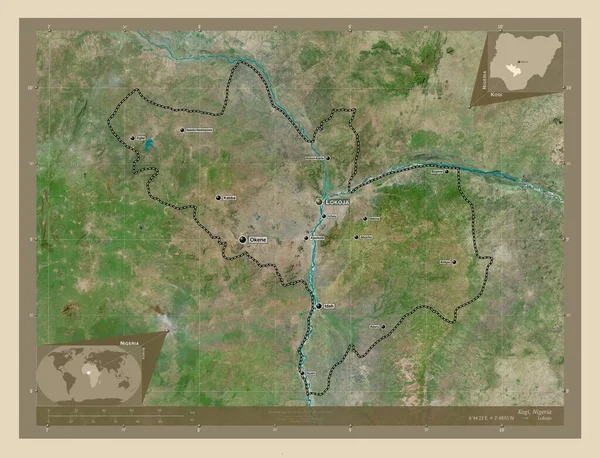 ナイジェリアの状態 高解像度衛星地図 地域の主要都市の位置と名前 コーナー補助位置図 — ストック写真