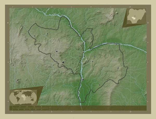 Kogi Stan Nigeria Mapa Wzniesień Kolorowa Stylu Wiki Jeziorami Rzekami — Zdjęcie stockowe