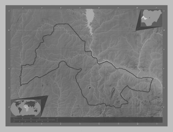 Квара Штат Нигерия Карта Высот Оттенках Серого Озерами Реками Вспомогательные — стоковое фото