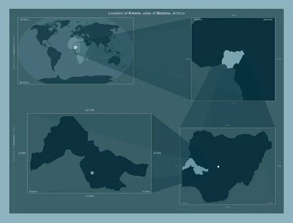 Kwara Nijerya Eyaleti Büyük Ölçekli Haritalarda Bölgenin Yerini Gösteren Diyagram — Stok fotoğraf
