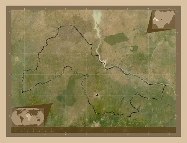 Κουάρα Πολιτεία Της Νιγηρίας Δορυφορικός Χάρτης Χαμηλής Ανάλυσης Γωνιακοί Χάρτες — Φωτογραφία Αρχείου