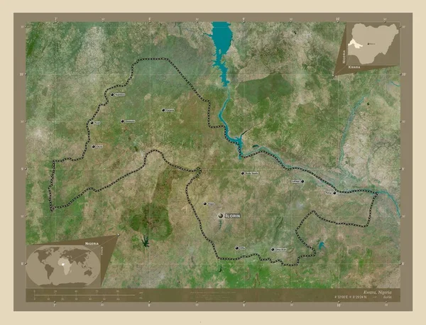 Kwara Estado Nigéria Mapa Satélite Alta Resolução Locais Nomes Das — Fotografia de Stock