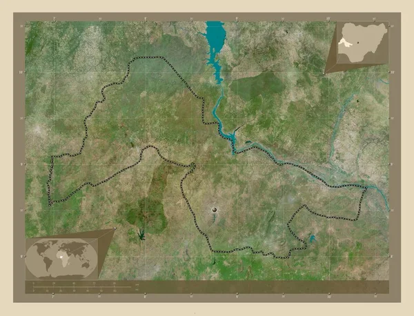 ナイジェリアの州 高解像度衛星地図 コーナー補助位置図 — ストック写真