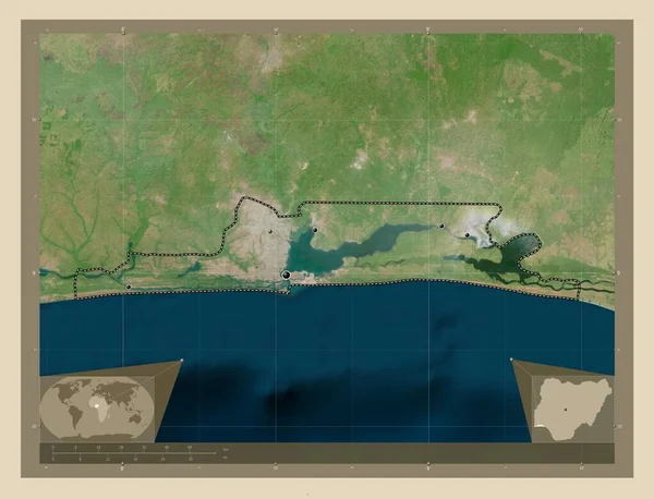 Lagos Staat Nigeria Satellietkaart Met Hoge Resolutie Locaties Van Grote — Stockfoto