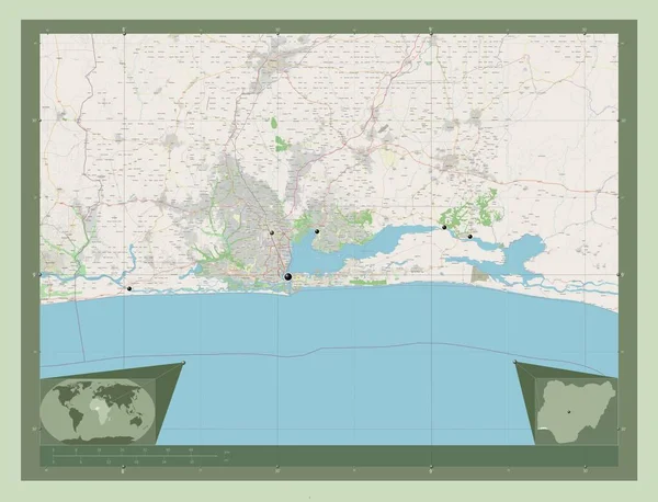 Lagos Staat Nigeria Open Plattegrond Locaties Van Grote Steden Van — Stockfoto