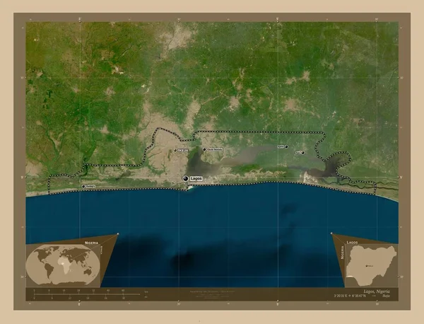 Lagos Stan Nigeria Niska Rozdzielczość Satelity Lokalizacje Nazwy Głównych Miast — Zdjęcie stockowe