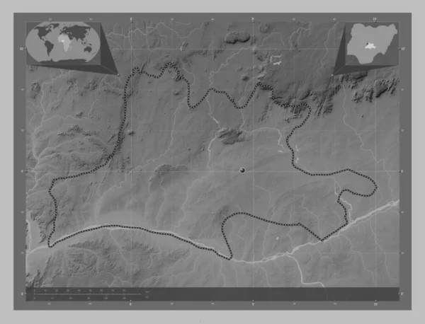 Нассарава Штат Нігерія Граймасштабна Мапа Висот Озерами Річками Кутові Допоміжні — стокове фото