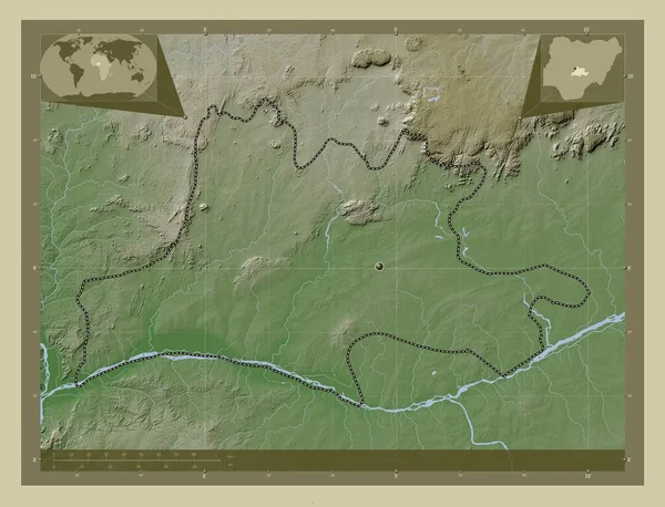 Nassarawa Stan Nigeria Mapa Wzniesień Kolorowa Stylu Wiki Jeziorami Rzekami — Zdjęcie stockowe